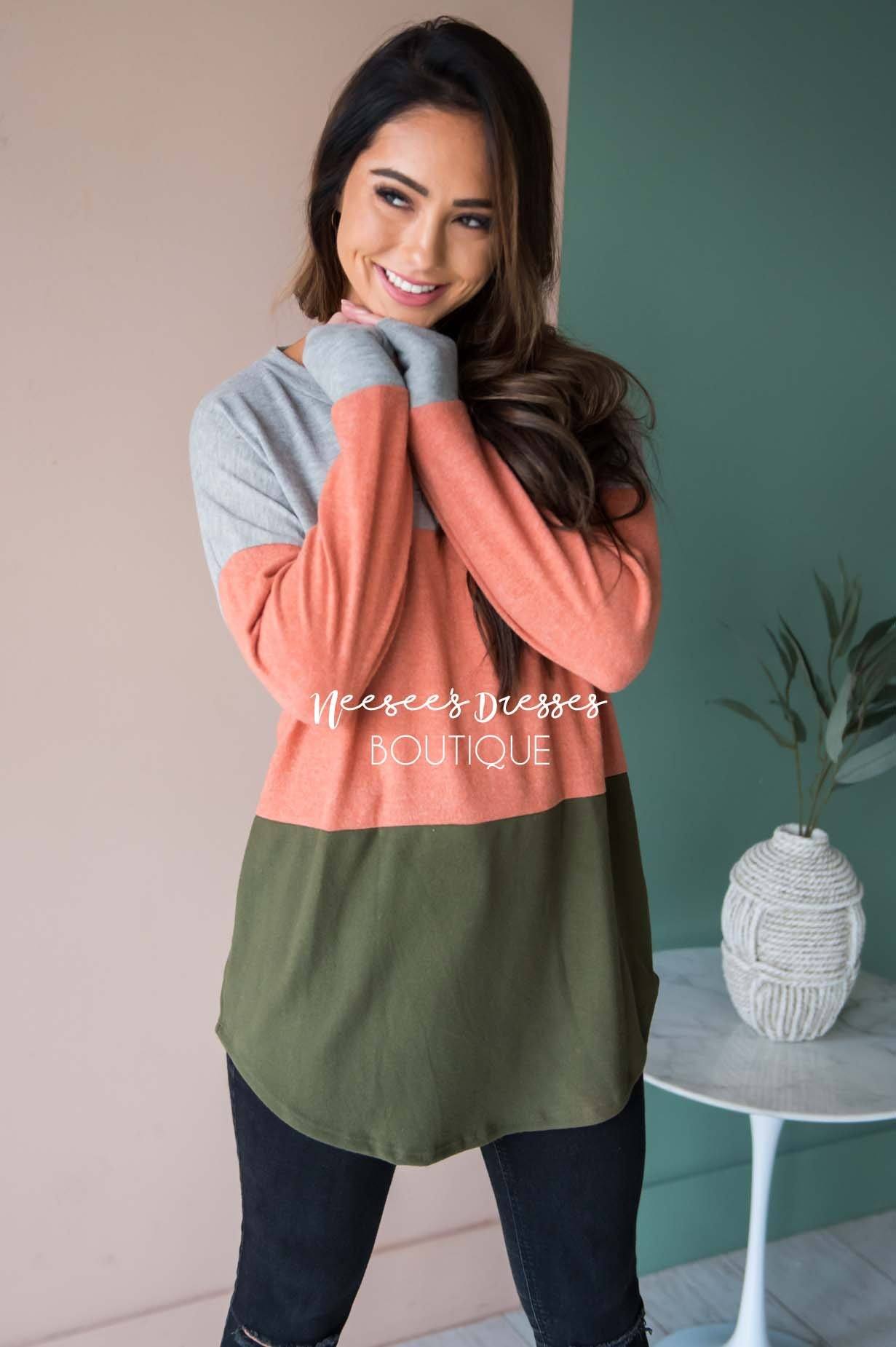 Darling Be Mine Color Block Sweater Modest Dresses vendor-unknown