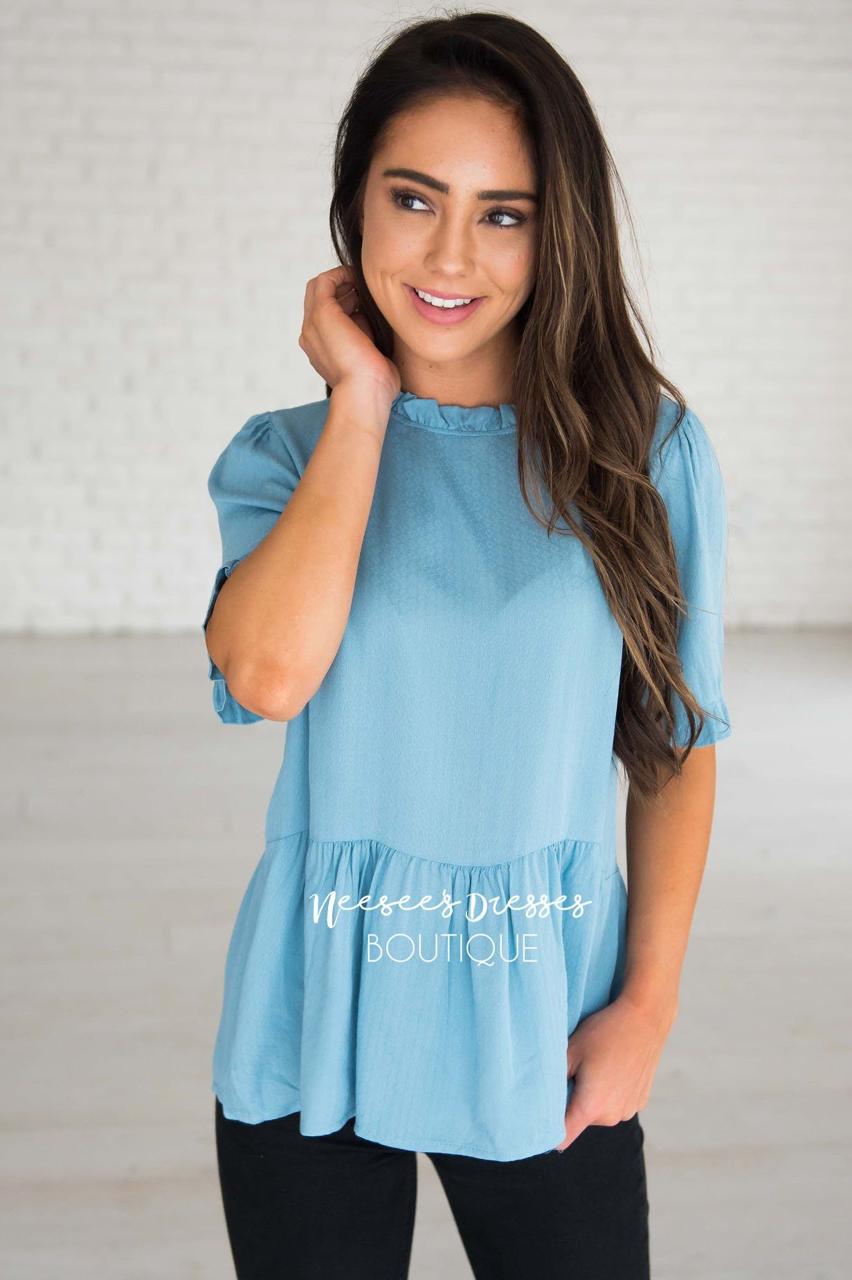 Enjoy It All Ruffle High Neck Top Modest Dresses vendor-unknown