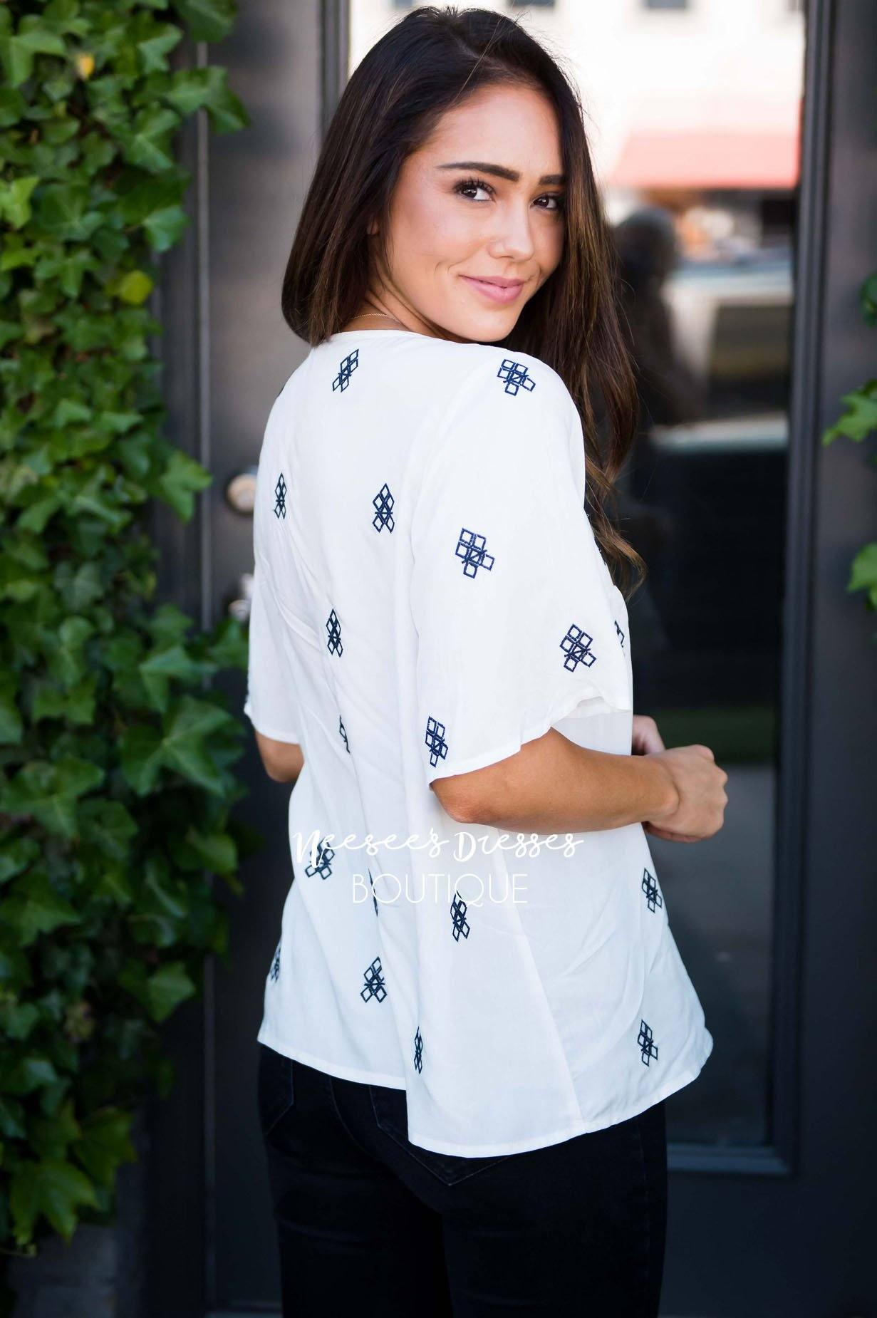 Meet Me In The Middle Embroidered Blouse Modest Dresses vendor-unknown