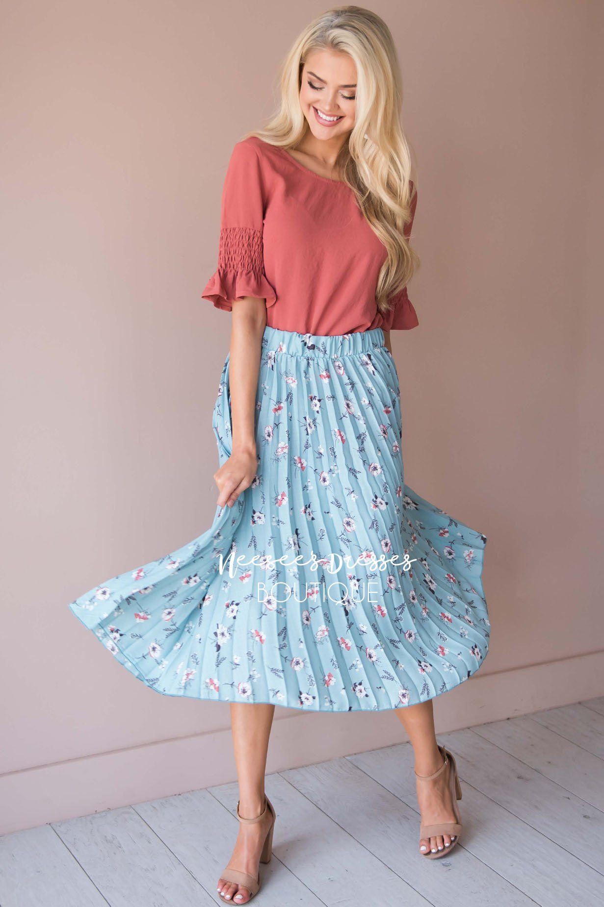 Bloom With Grace Accordion Floral Skirt Modest Dresses vendor-unknown