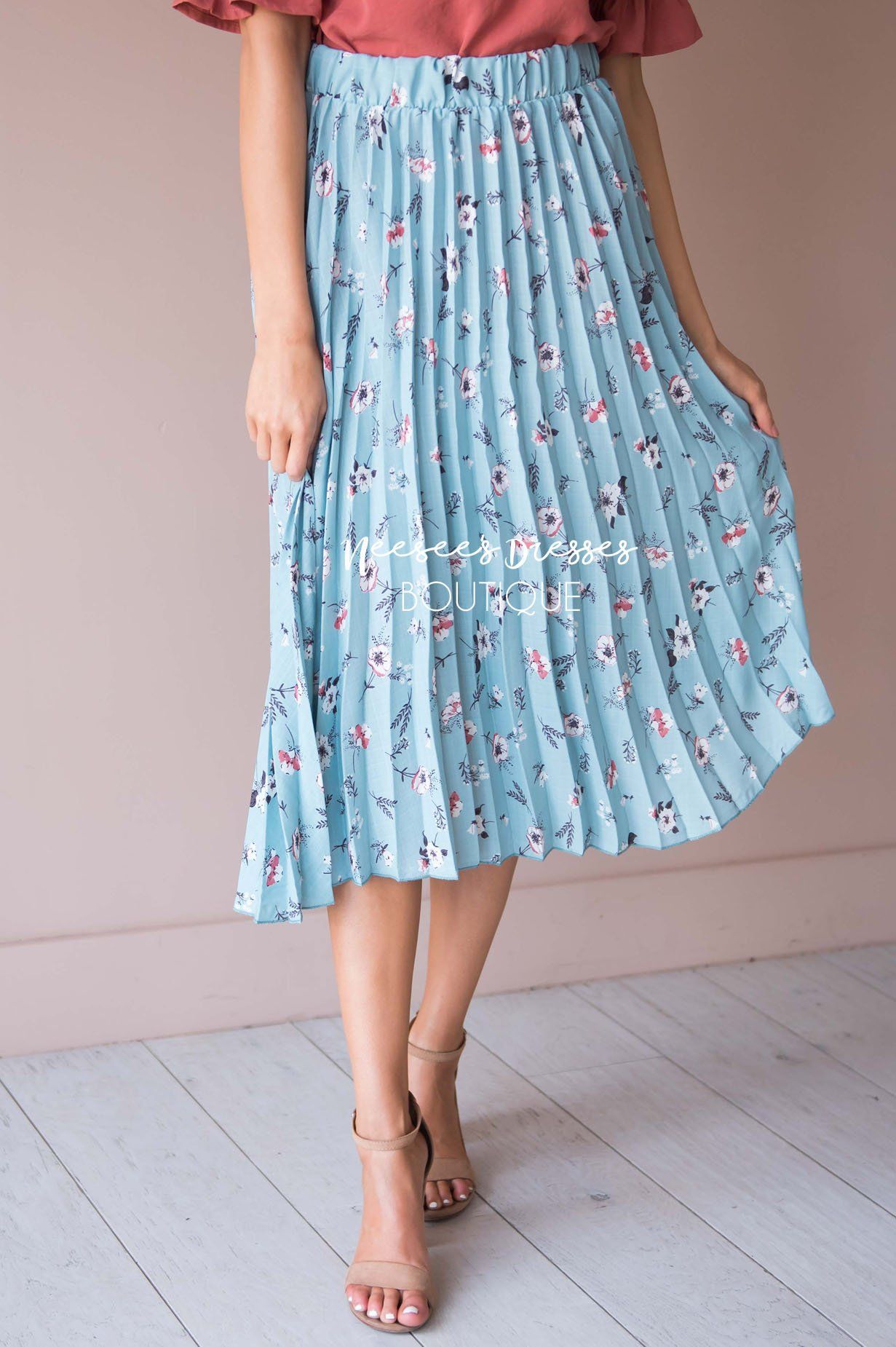 Bloom With Grace Accordion Floral Skirt Modest Dresses vendor-unknown