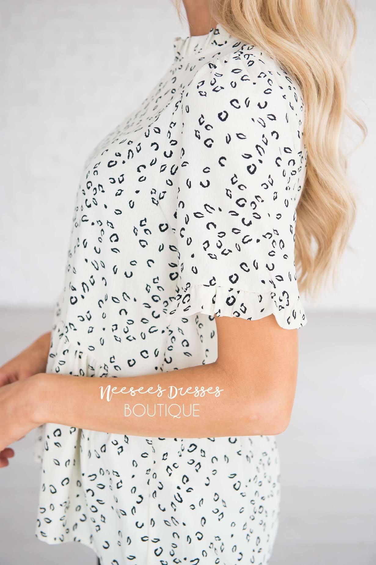 Stay Wild Leopard Print Peplum Blouse Modest Dresses vendor-unknown