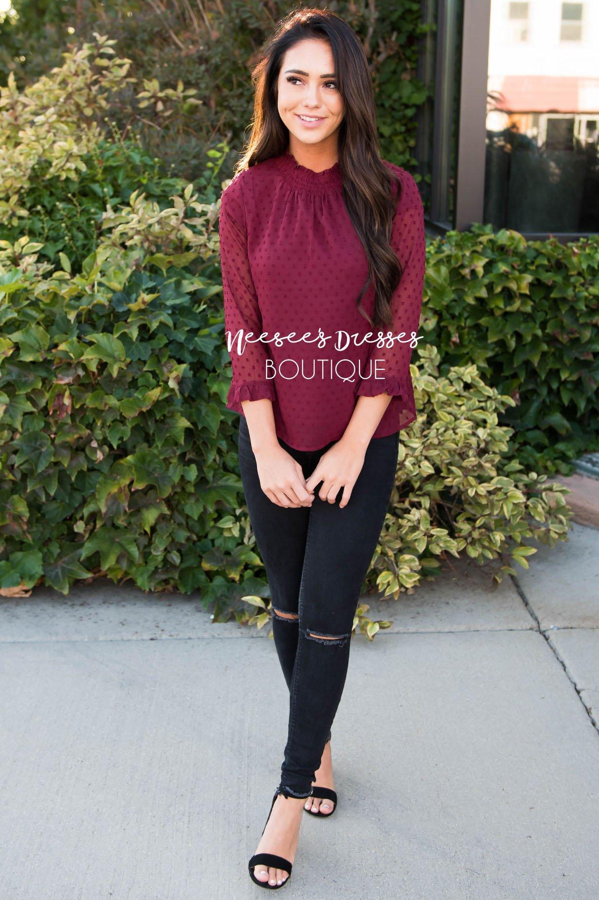 Let's Meet Up Swiss Dot Blouse Tops vendor-unknown