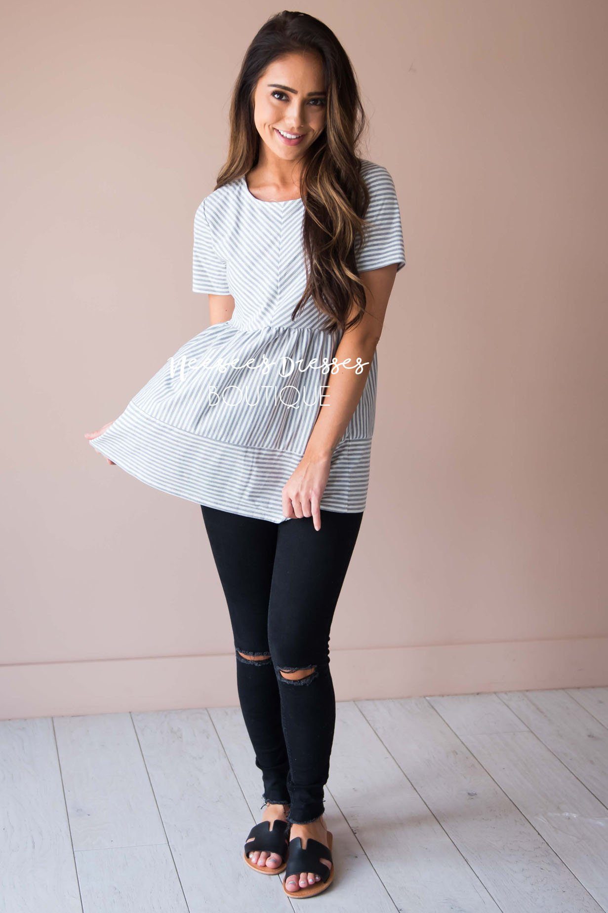 Sophisticated Heart Peplum Top Modest Dresses vendor-unknown