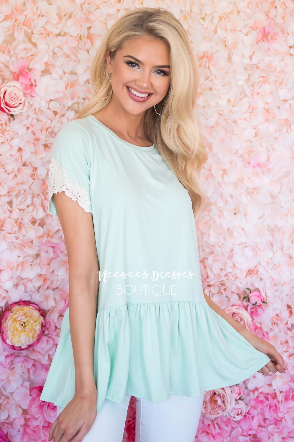 Be Bold Crochet Sleeve Top Modest Dresses vendor-unknown