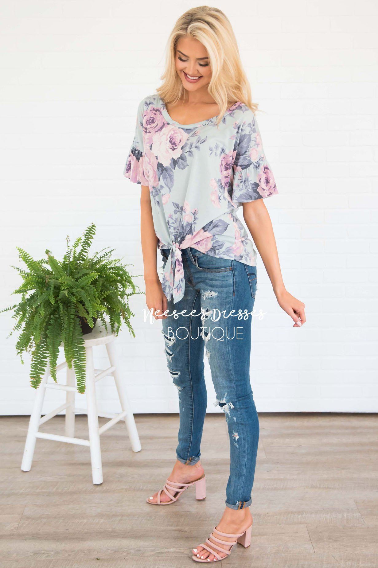 In Full Bloom Front Tie Top Tops vendor-unknown