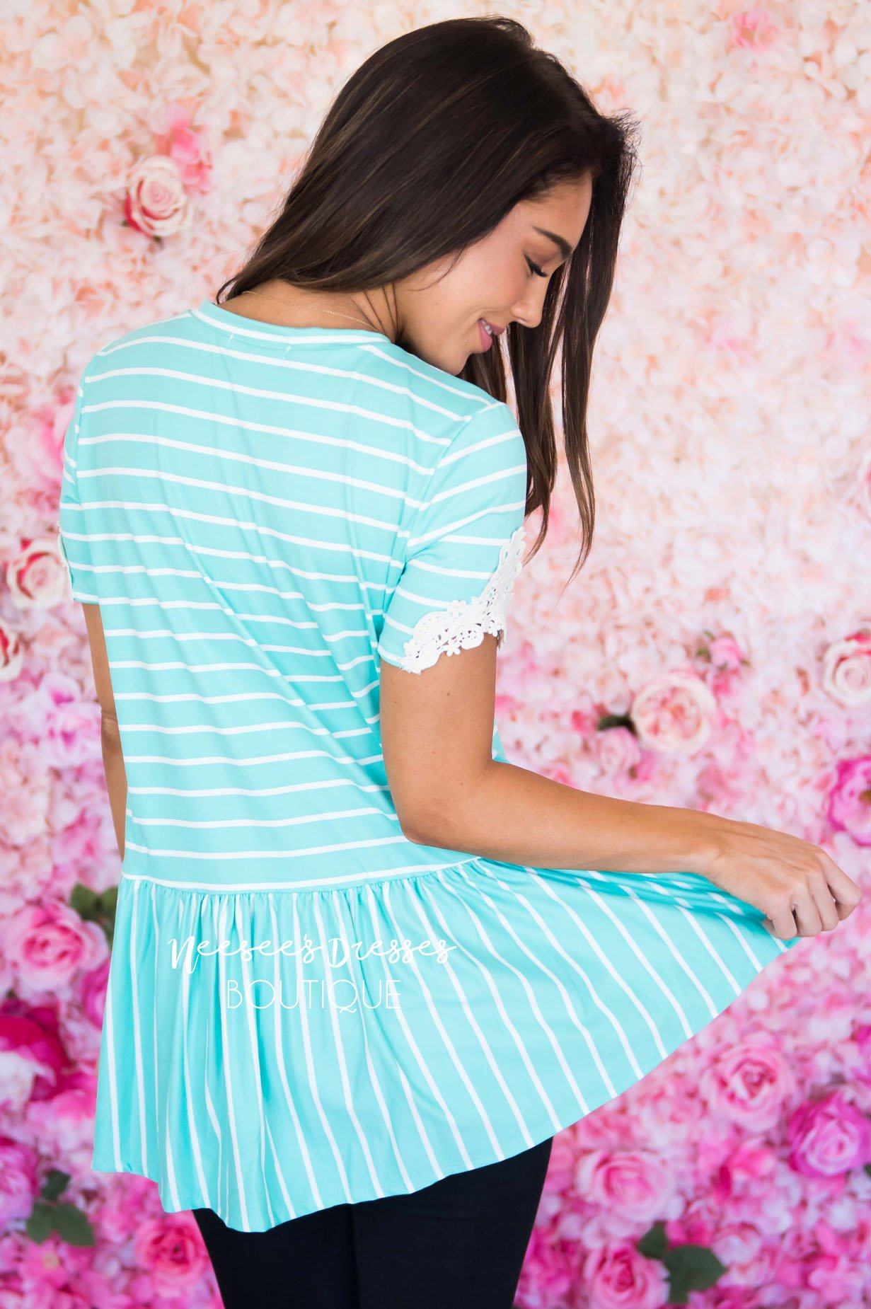 Be Bold Crochet Sleeve Top Modest Dresses vendor-unknown