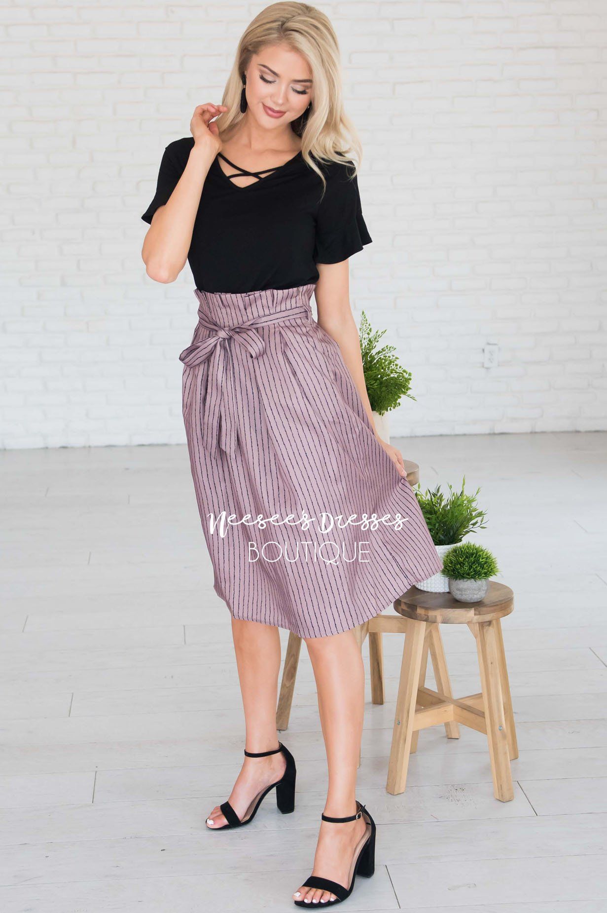 Forever Stylish Tie Waist Skirt Modest Dresses vendor-unknown