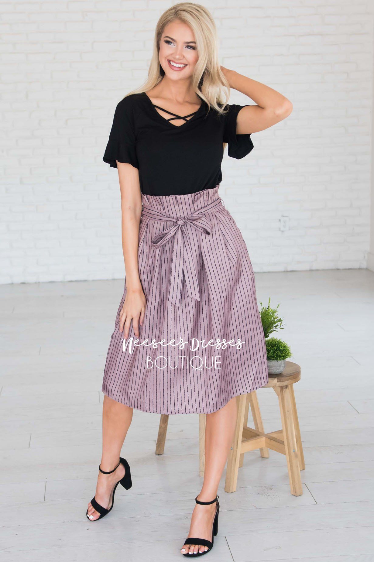 Forever Stylish Tie Waist Skirt Modest Dresses vendor-unknown