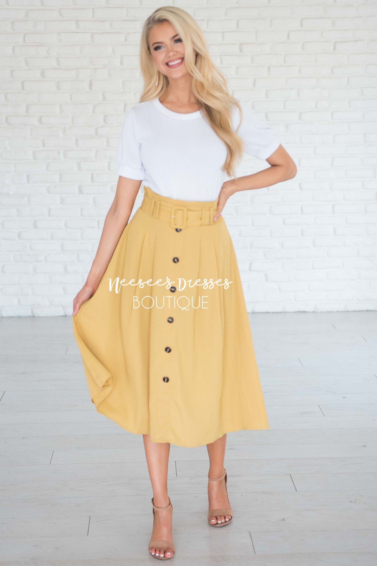 Walk with Me Button Front Skirt Modest Dresses vendor-unknown