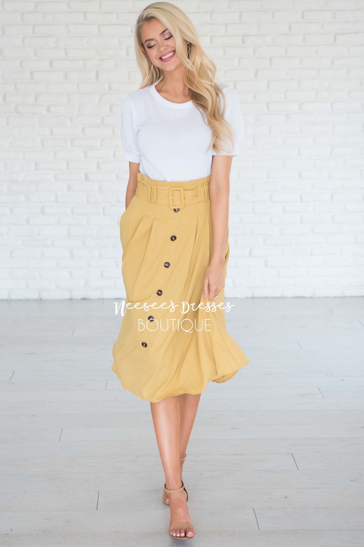 Walk with Me Button Front Skirt Modest Dresses vendor-unknown