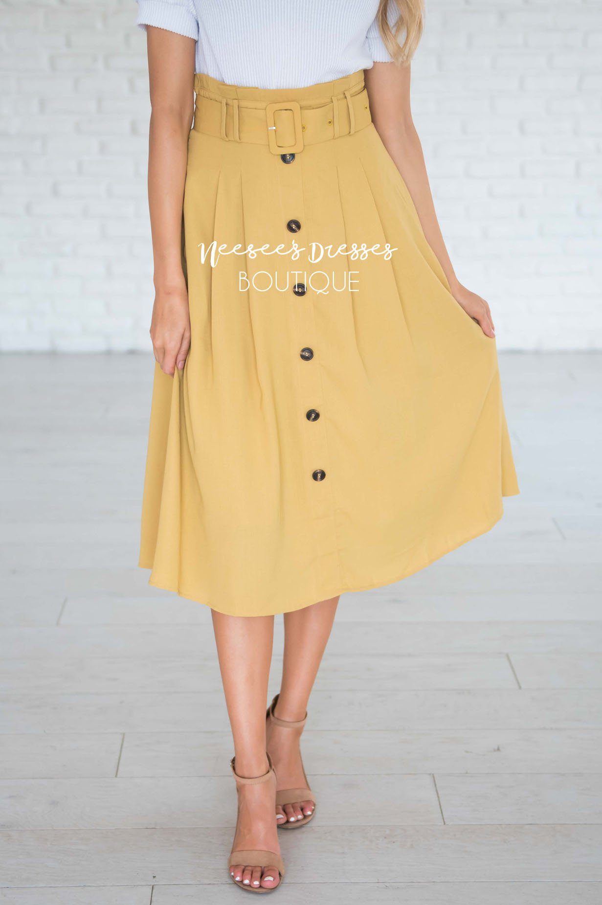 Walk with Me Button Front Skirt Modest Dresses vendor-unknown