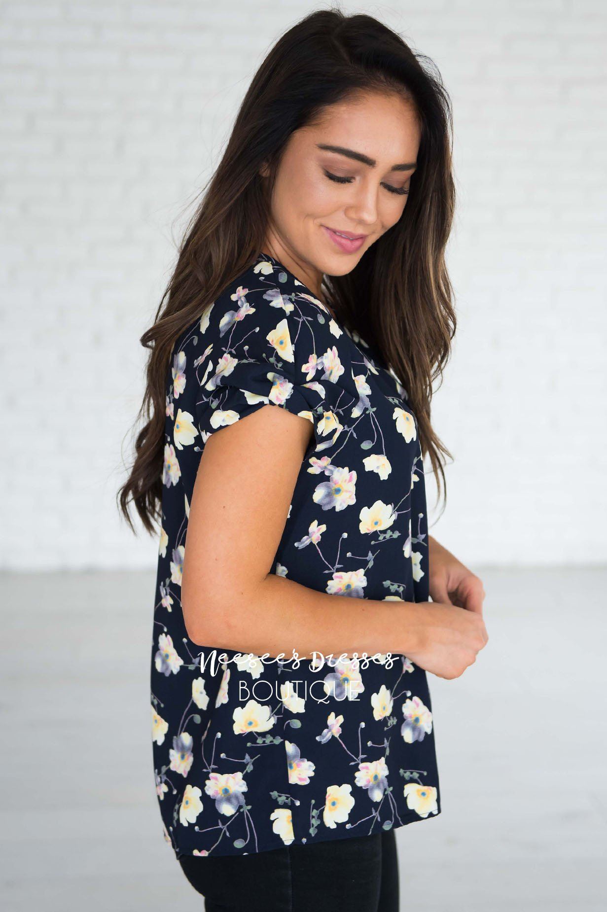 Fancy Floral Blouse Modest Dresses vendor-unknown