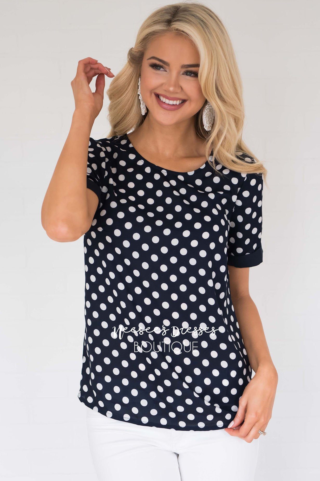 Little By Little Polka Dot Blouse Modest Dresses vendor-unknown