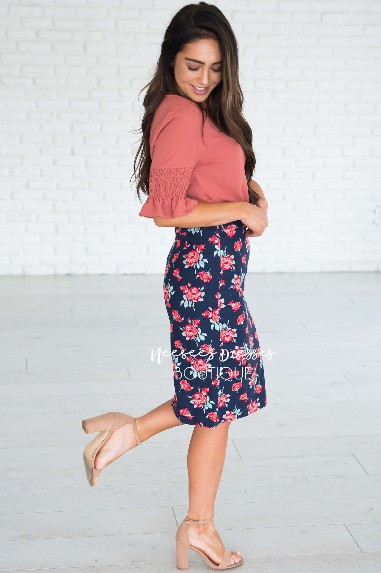 Secret Garden Textured Pencil Skirt Modest Dresses vendor-unknown