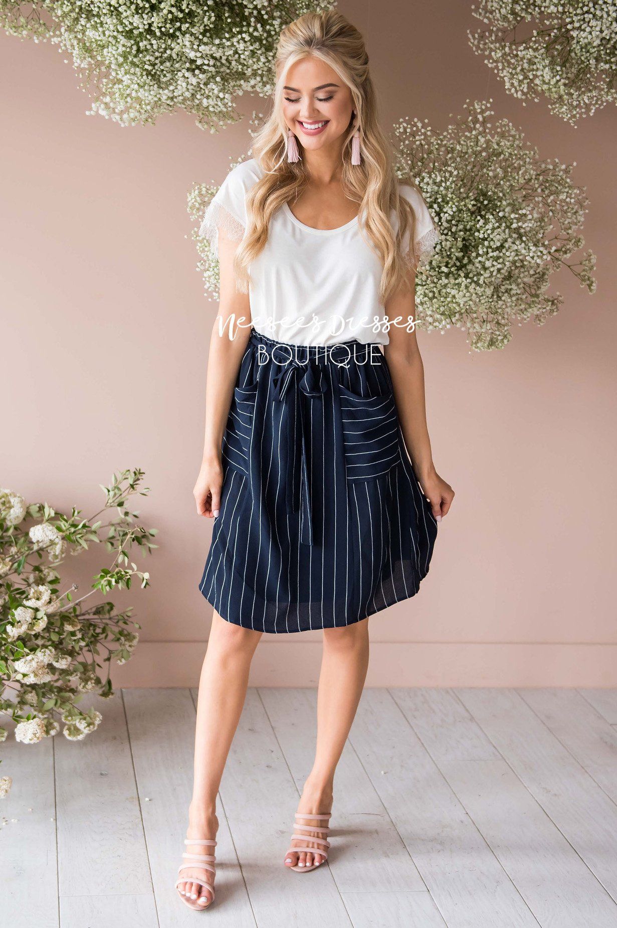 Pretty In Love Pinstripe Skirt Modest Dresses vendor-unknown