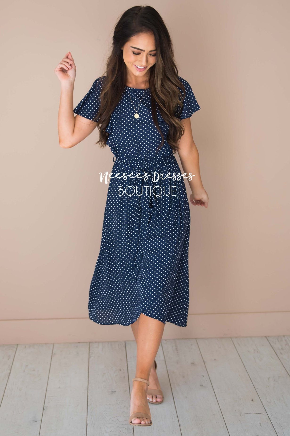 The Kynlei Polka Dotted Dress Modest Dresses vendor-unknown