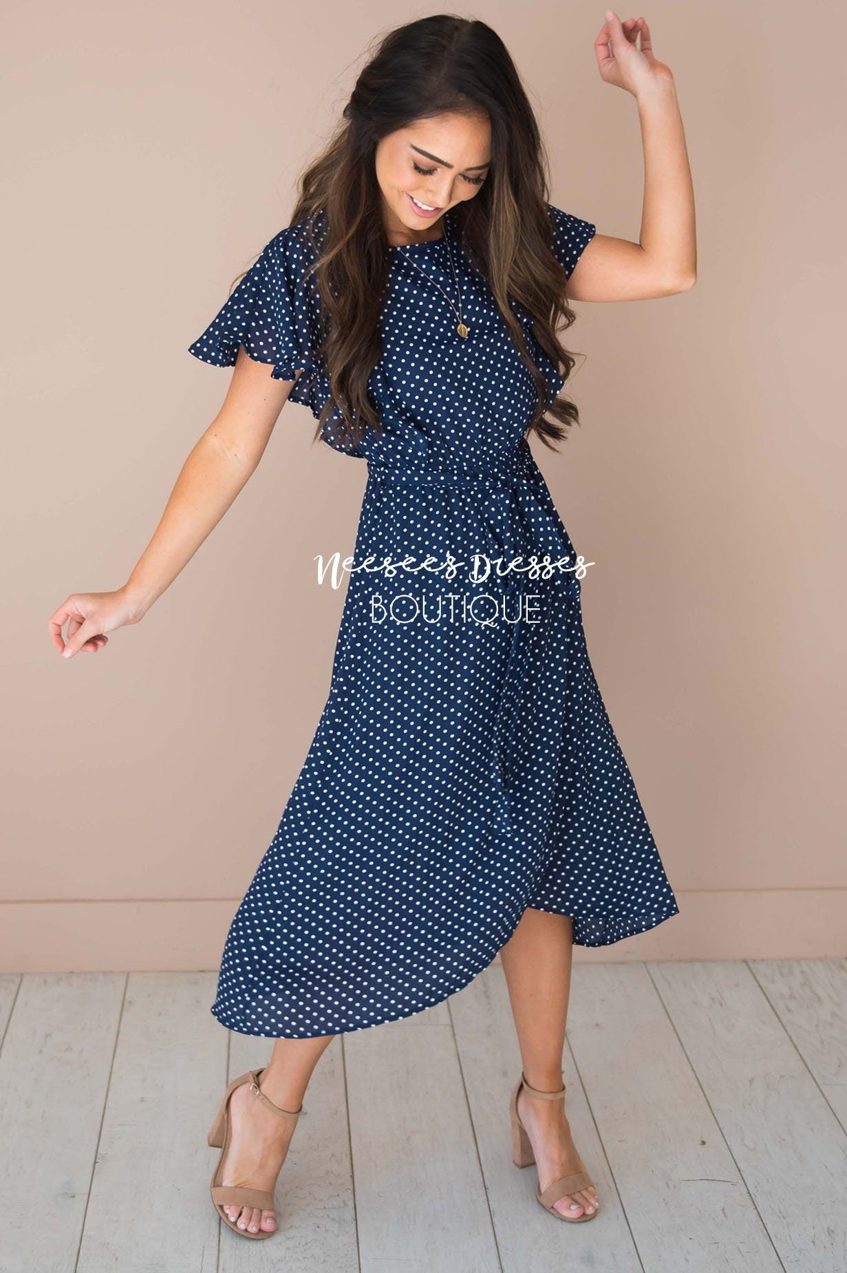 The Kynlei Polka Dotted Dress Modest Dresses vendor-unknown