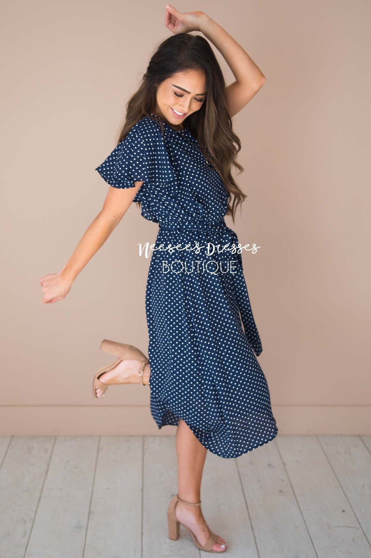 The Kynlei Polka Dotted Dress Modest Dresses vendor-unknown