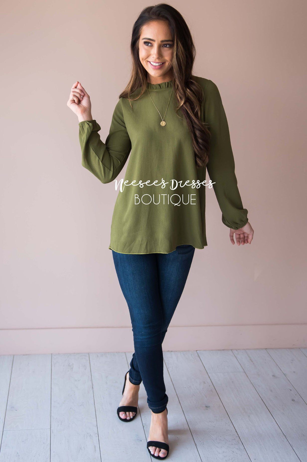 Made Of Magic Ruffled Mock Neck Top Modest Dresses vendor-unknown