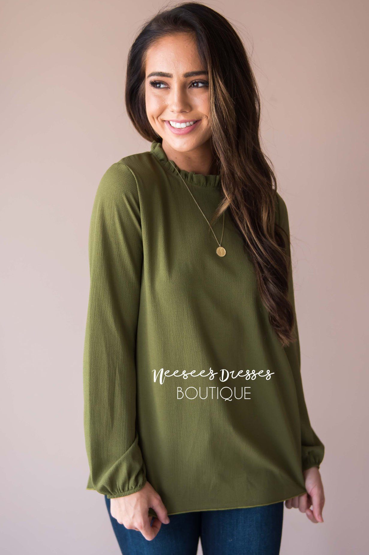 Made Of Magic Ruffled Mock Neck Top Modest Dresses vendor-unknown