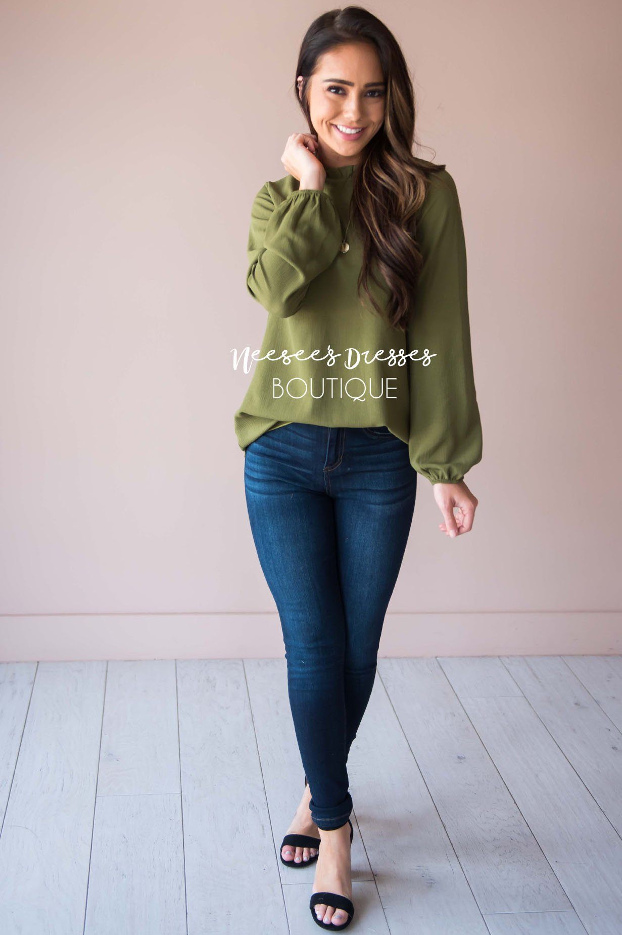 Made Of Magic Ruffled Mock Neck Top Modest Dresses vendor-unknown