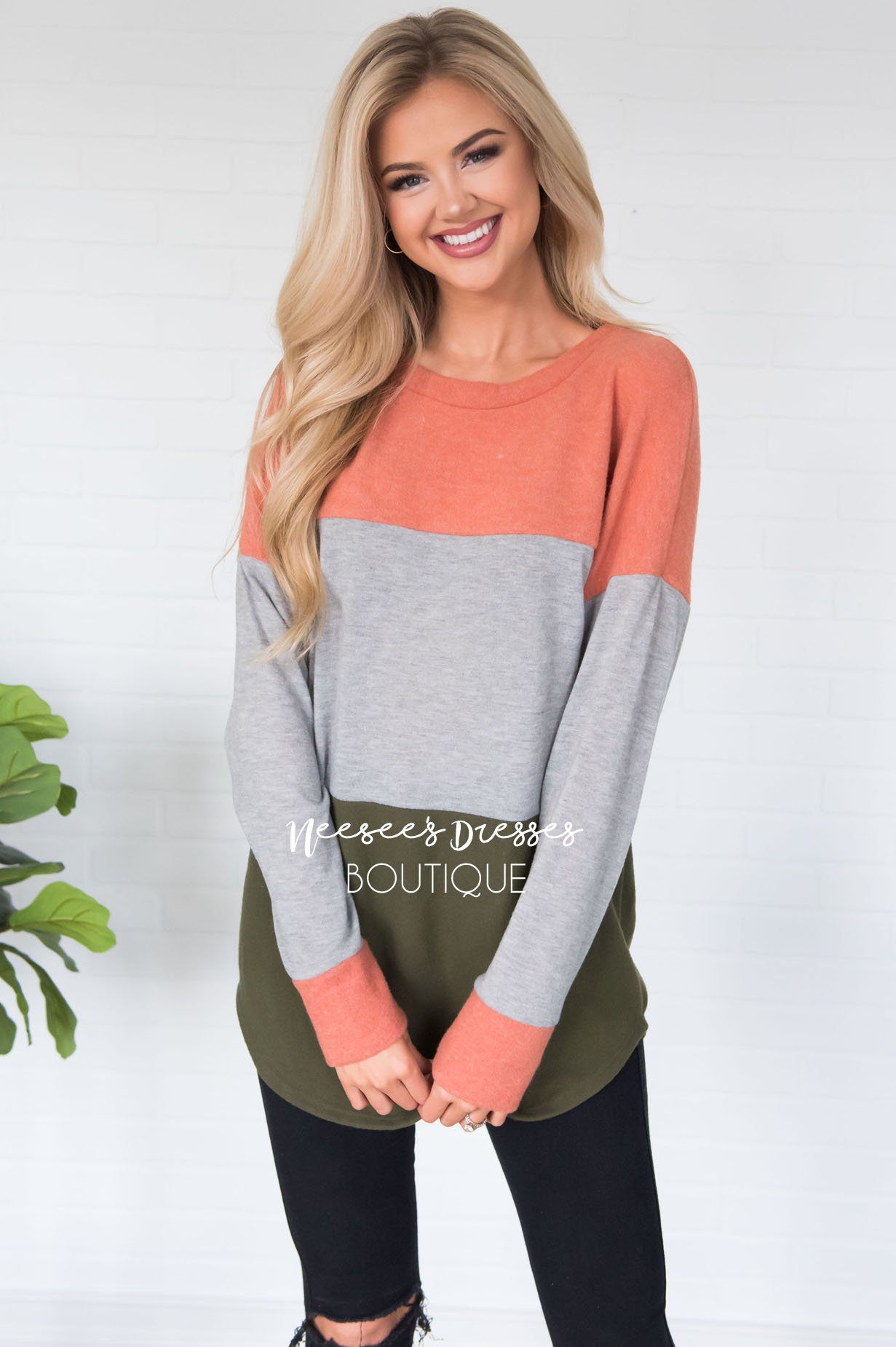 Darling Be Mine Color Block Sweater Modest Dresses vendor-unknown