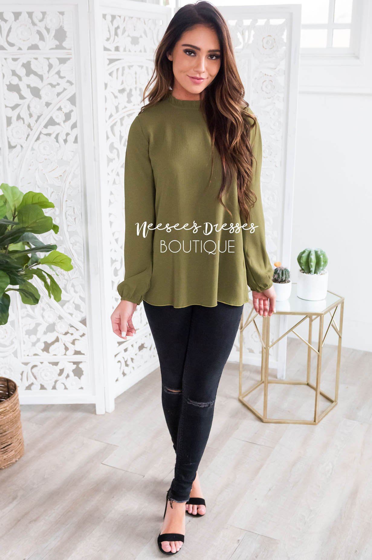 Made Of Magic Ruffled Mock Neck Top Modest Dresses vendor-unknown