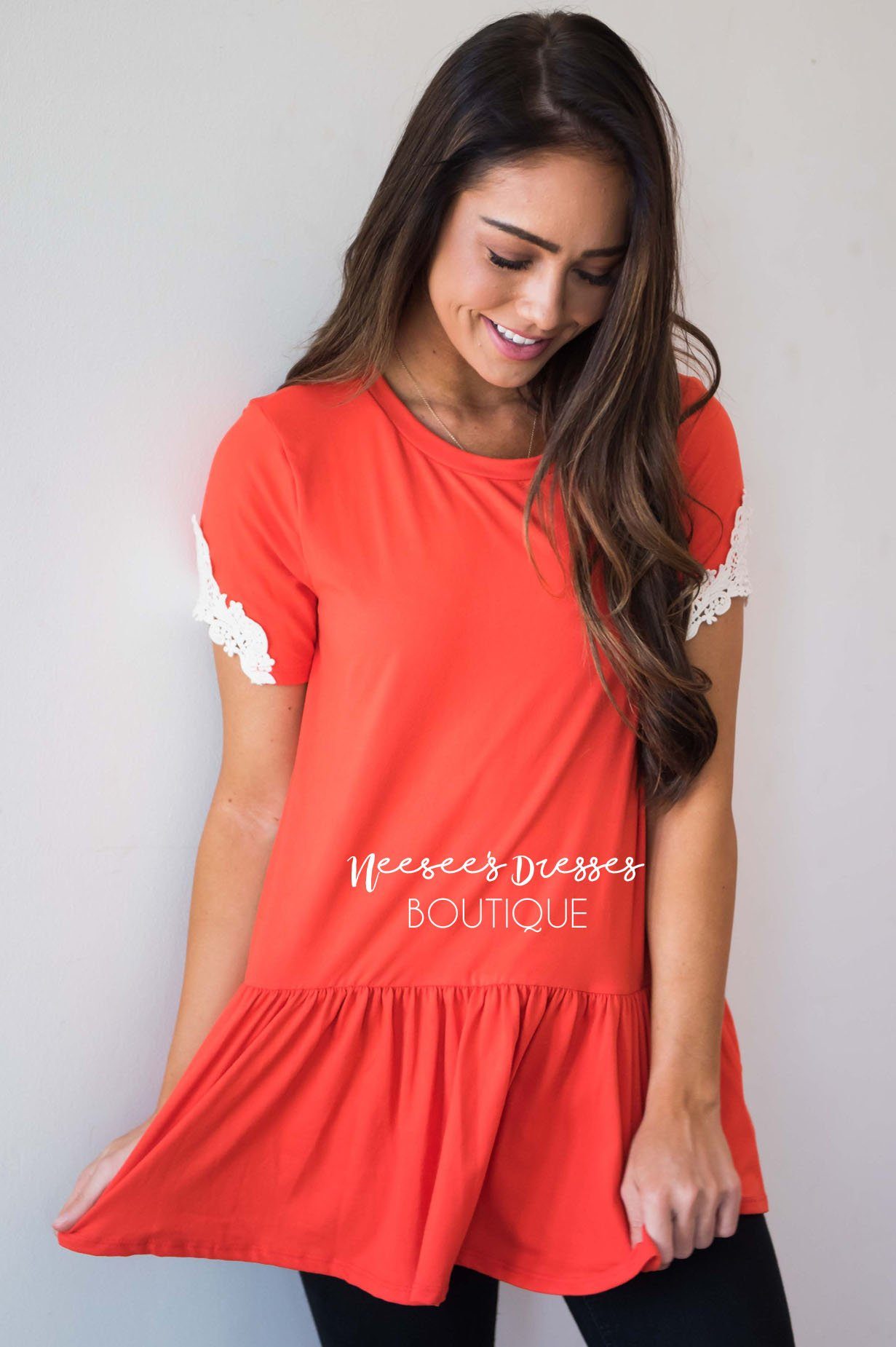 Be Bold Crochet Sleeve Top Modest Dresses vendor-unknown