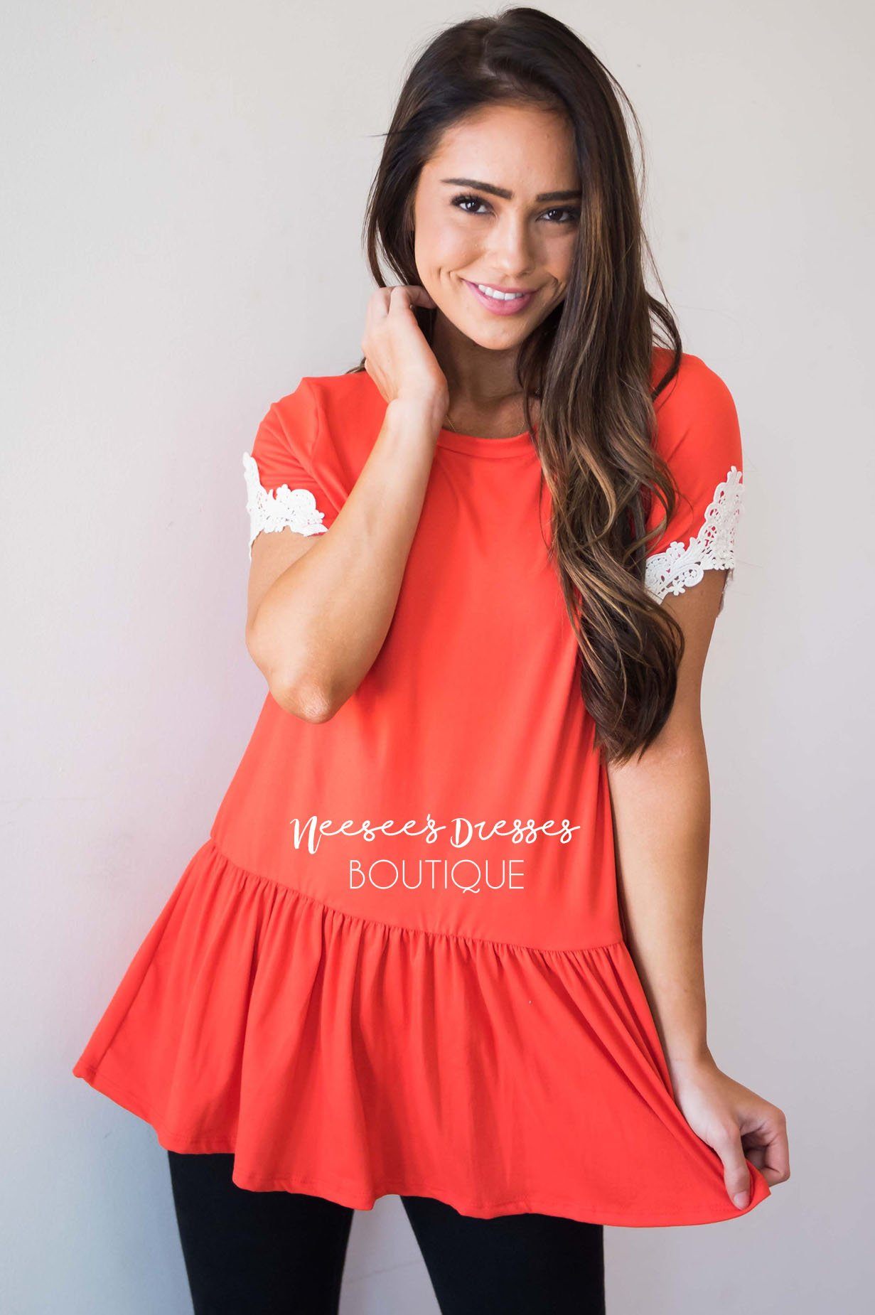 Be Bold Crochet Sleeve Top Modest Dresses vendor-unknown