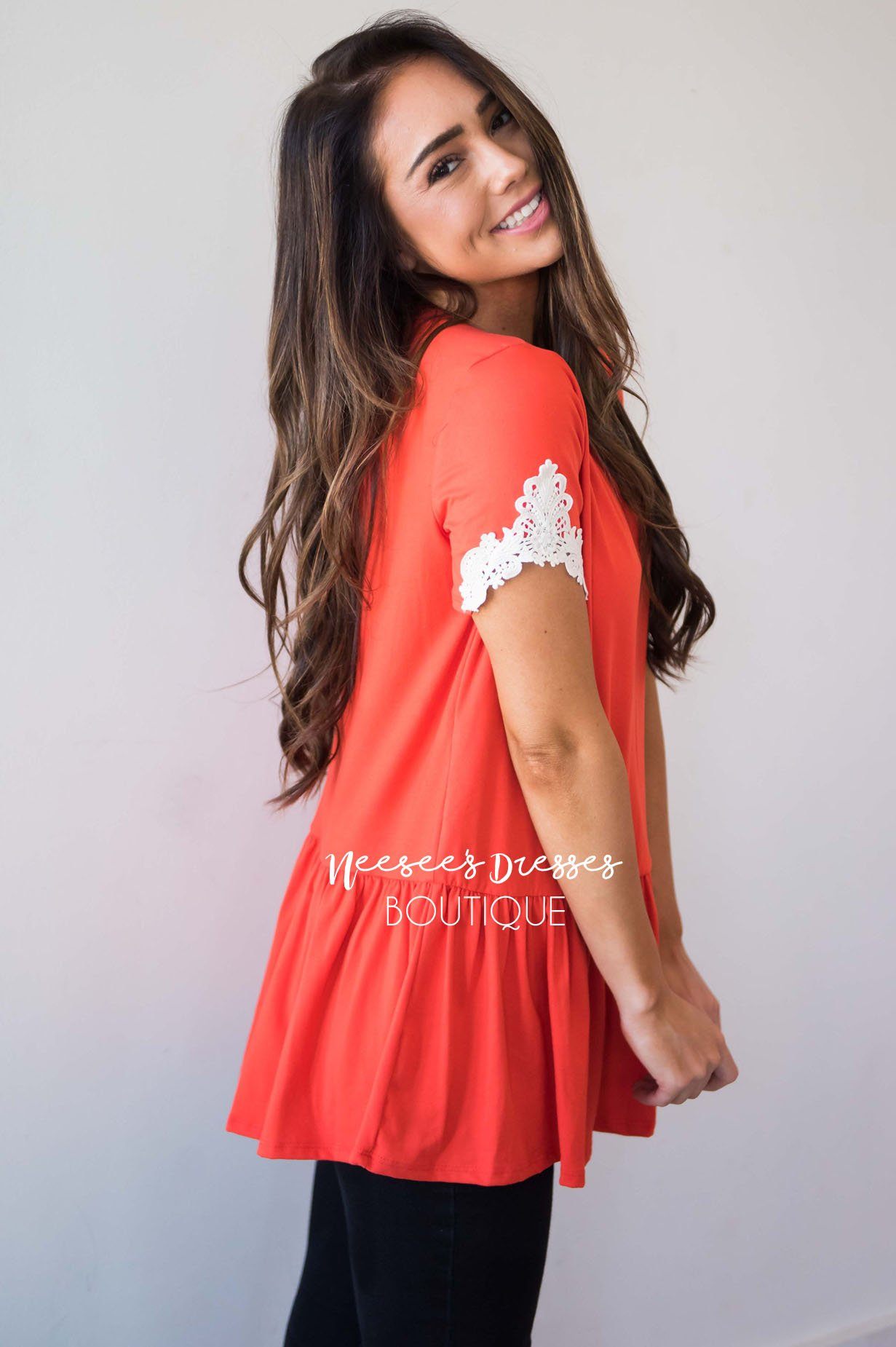 Be Bold Crochet Sleeve Top Modest Dresses vendor-unknown