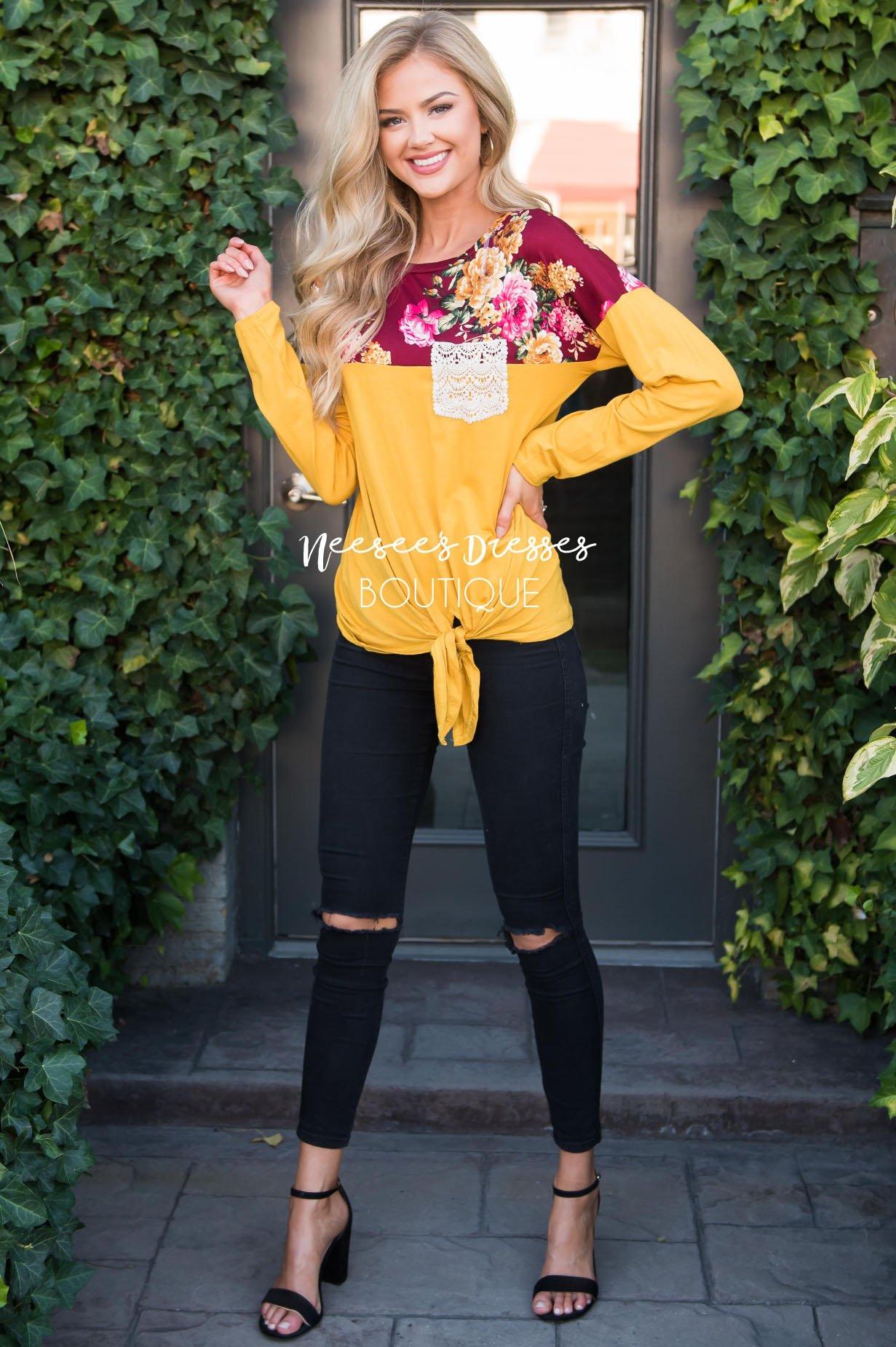 Picture Perfect Front Tie Top Modest Dresses vendor-unknown