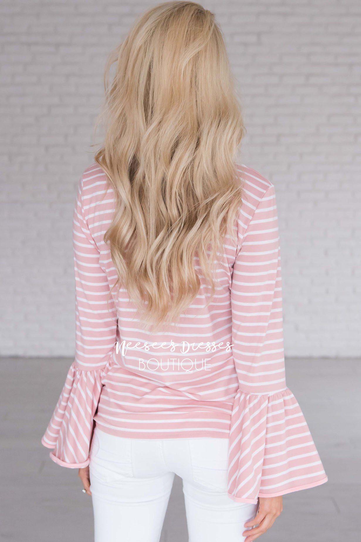 Candy Shop Striped Bell Sleeve Top Modest Dresses vendor-unknown