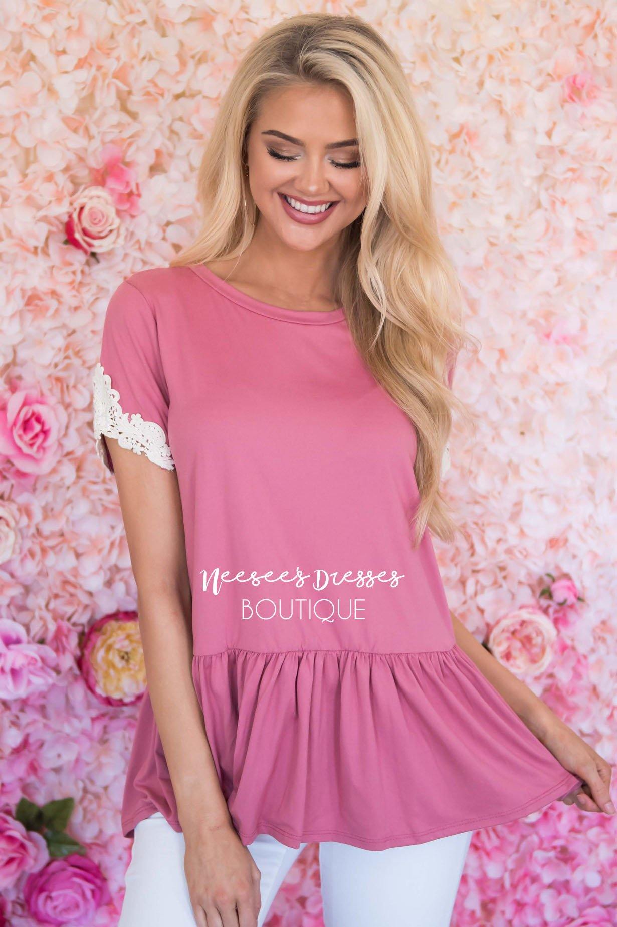 Be Bold Crochet Sleeve Top Modest Dresses vendor-unknown