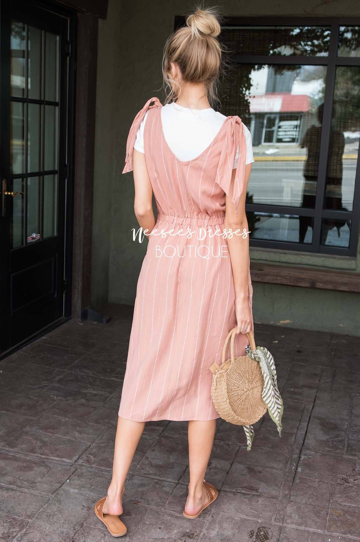 The Rowan Tie Detail Overall Dress Modest Dresses vendor-unknown