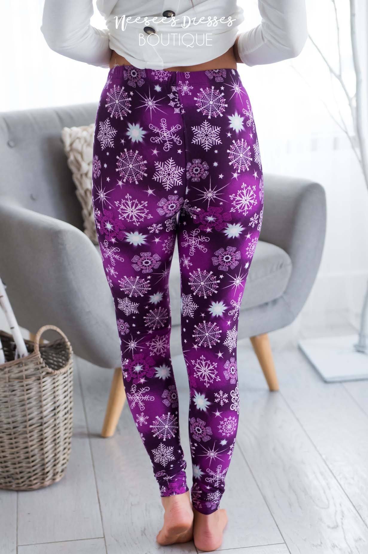 Purple Snowflakes Christmas Leggings Accessories & Shoes vendor-unknown