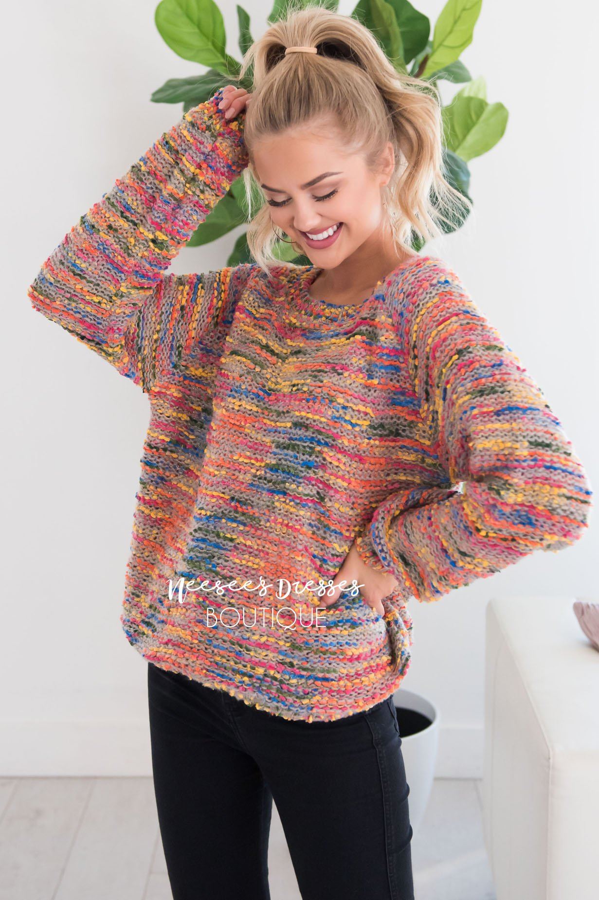 Everything Nice Colorful Sweater Modest Dresses vendor-unknown