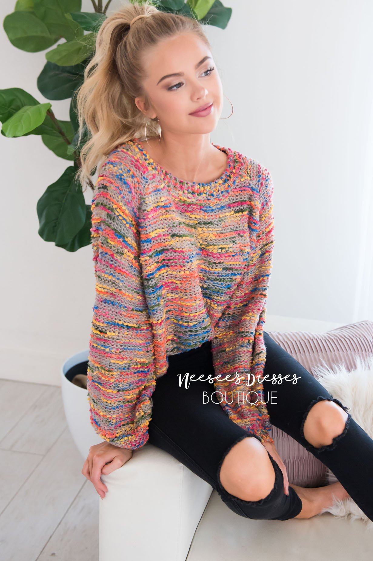 Everything Nice Colorful Sweater Modest Dresses vendor-unknown