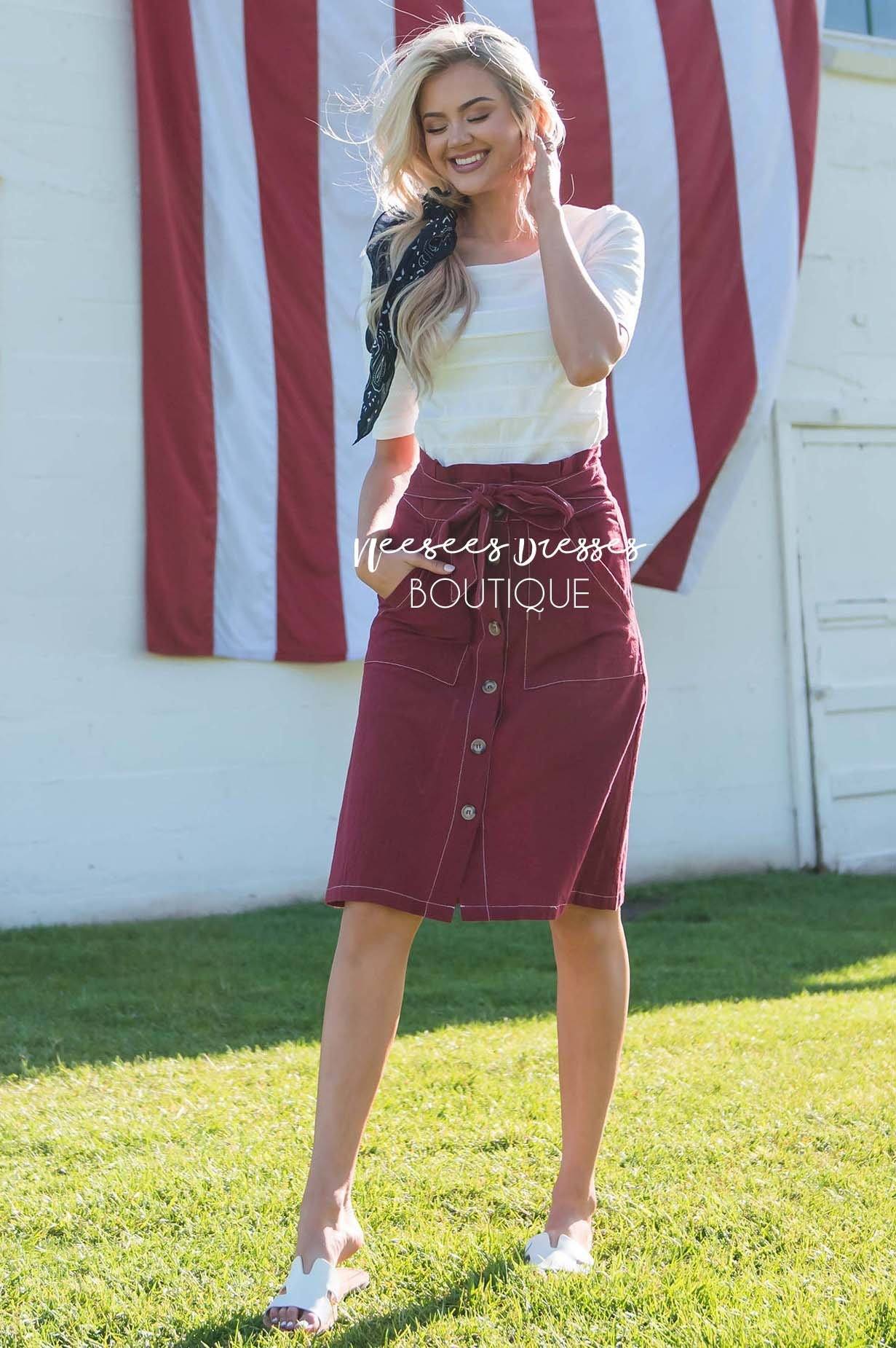 Forever Be My Always Tie Waist Skirt Modest Dresses vendor-unknown