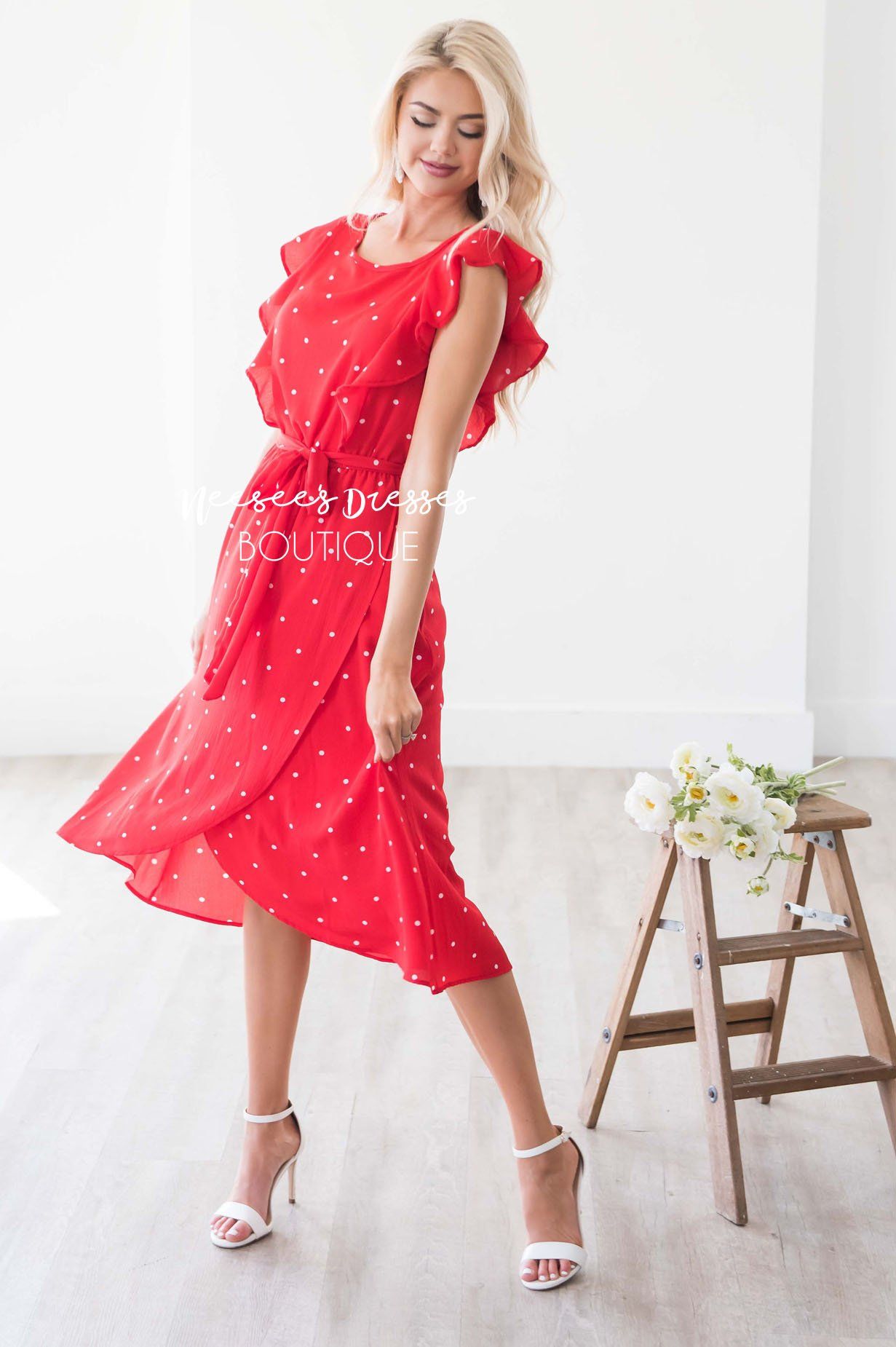 The Kynlei Polka Dotted Dress Modest Dresses vendor-unknown