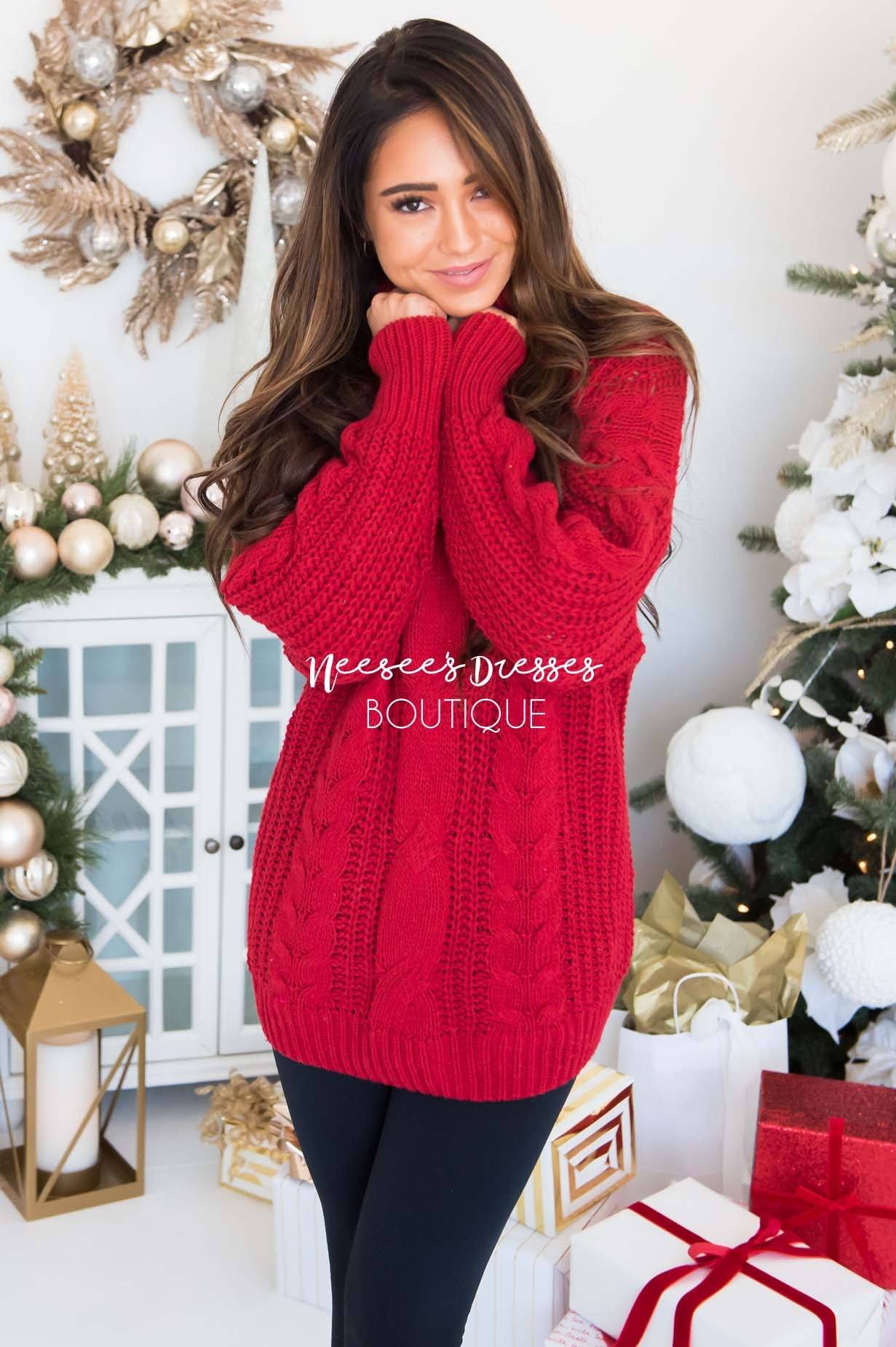 Blessed Heart Cable Knit Sweater Modest Dresses vendor-unknown