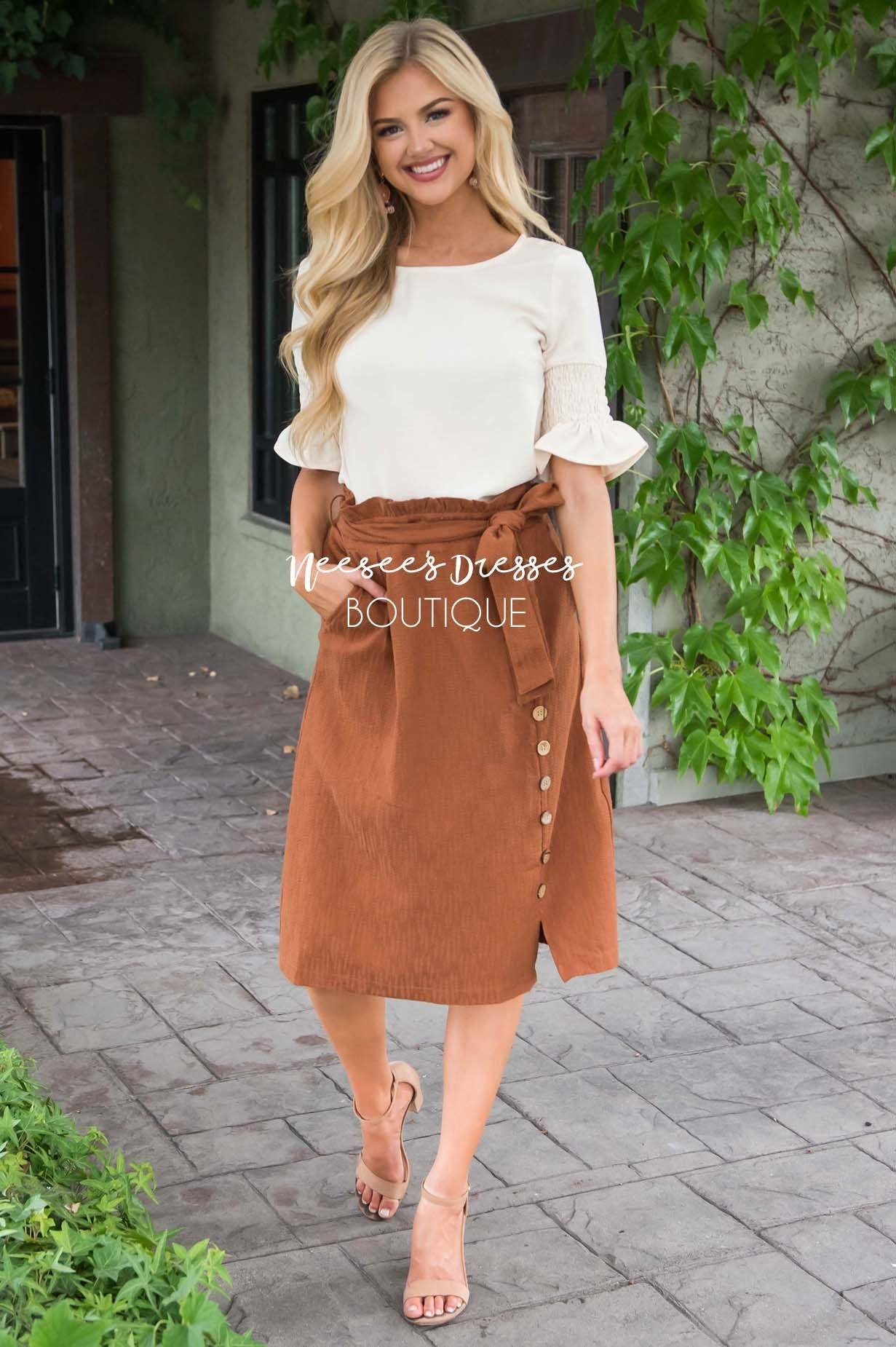 Lets Meet For Brunch Button Skirt Modest Dresses vendor-unknown