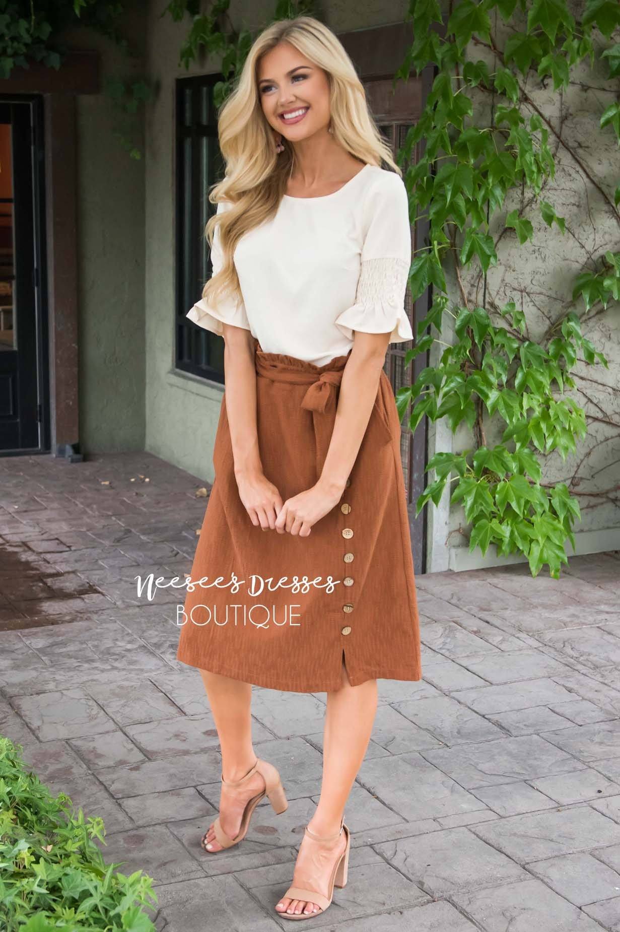 Lets Meet For Brunch Button Skirt Modest Dresses vendor-unknown