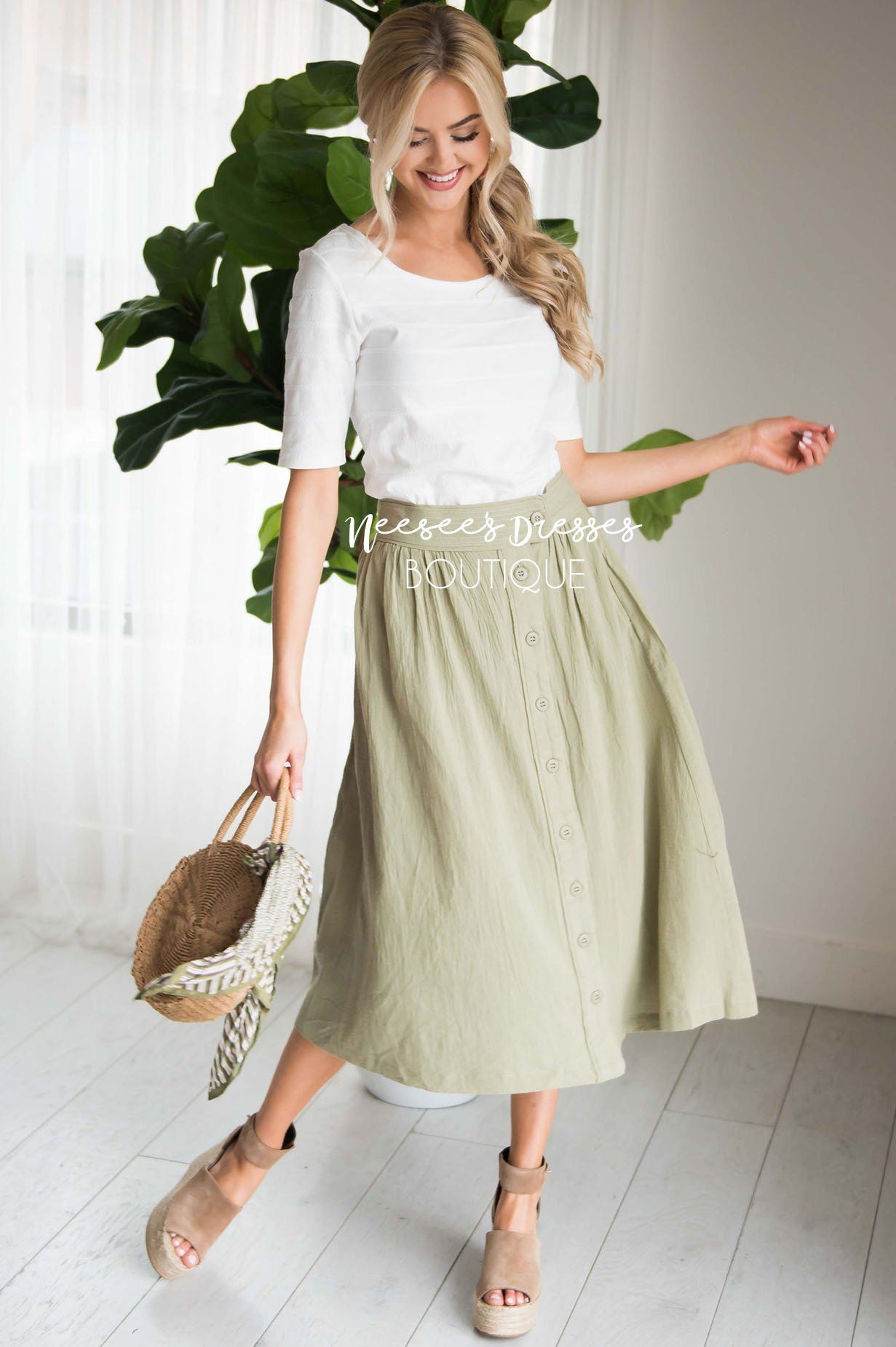 Oh Happy Days Button Skirt Modest Dresses vendor-unknown