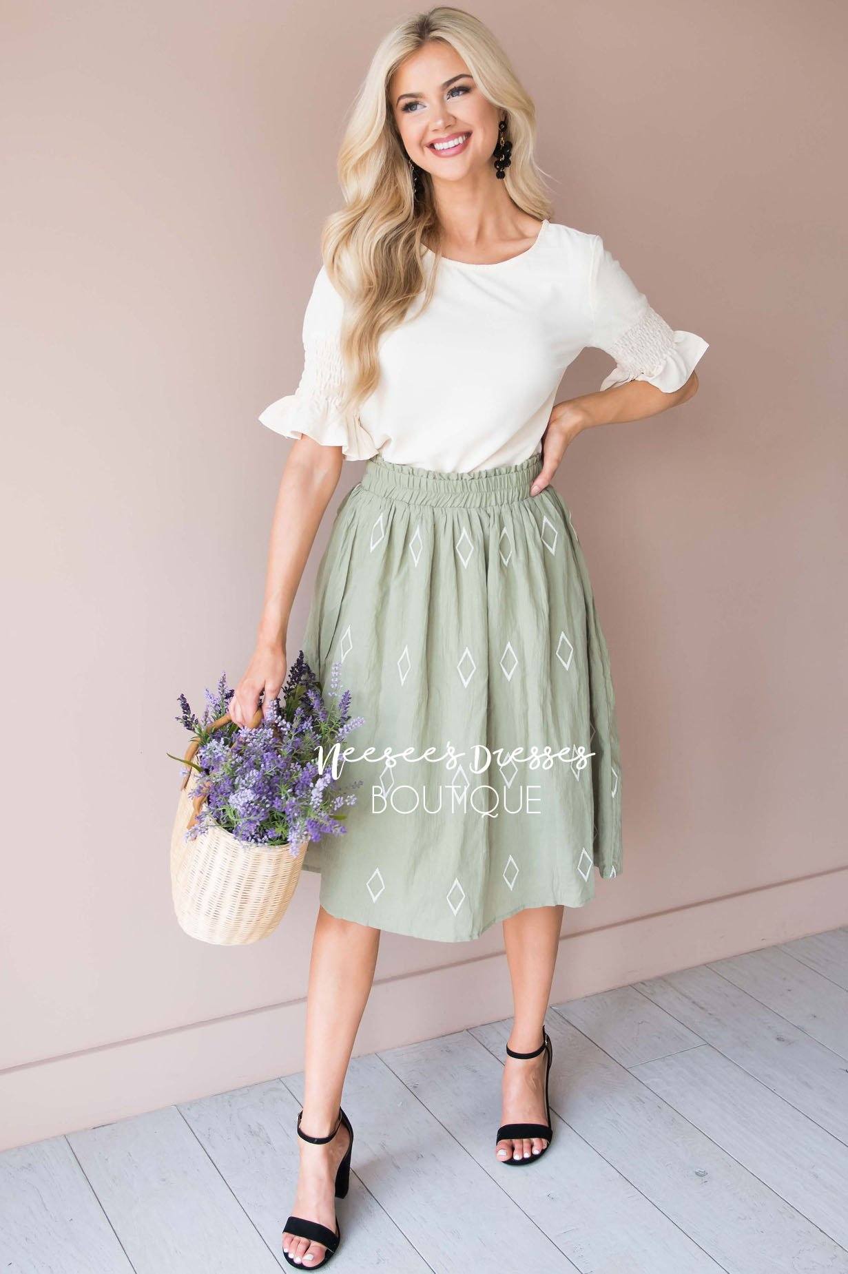 Diamond Print Smocked Waist Skirt Skirts vendor-unknown