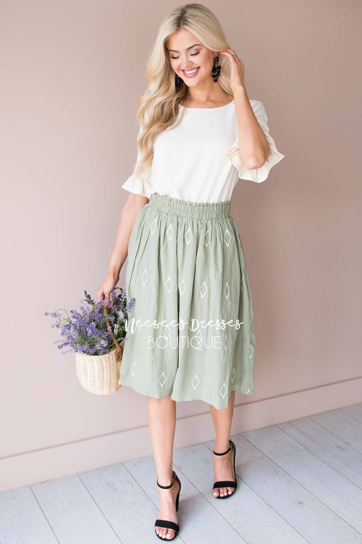 Diamond Print Smocked Waist Skirt Skirts vendor-unknown