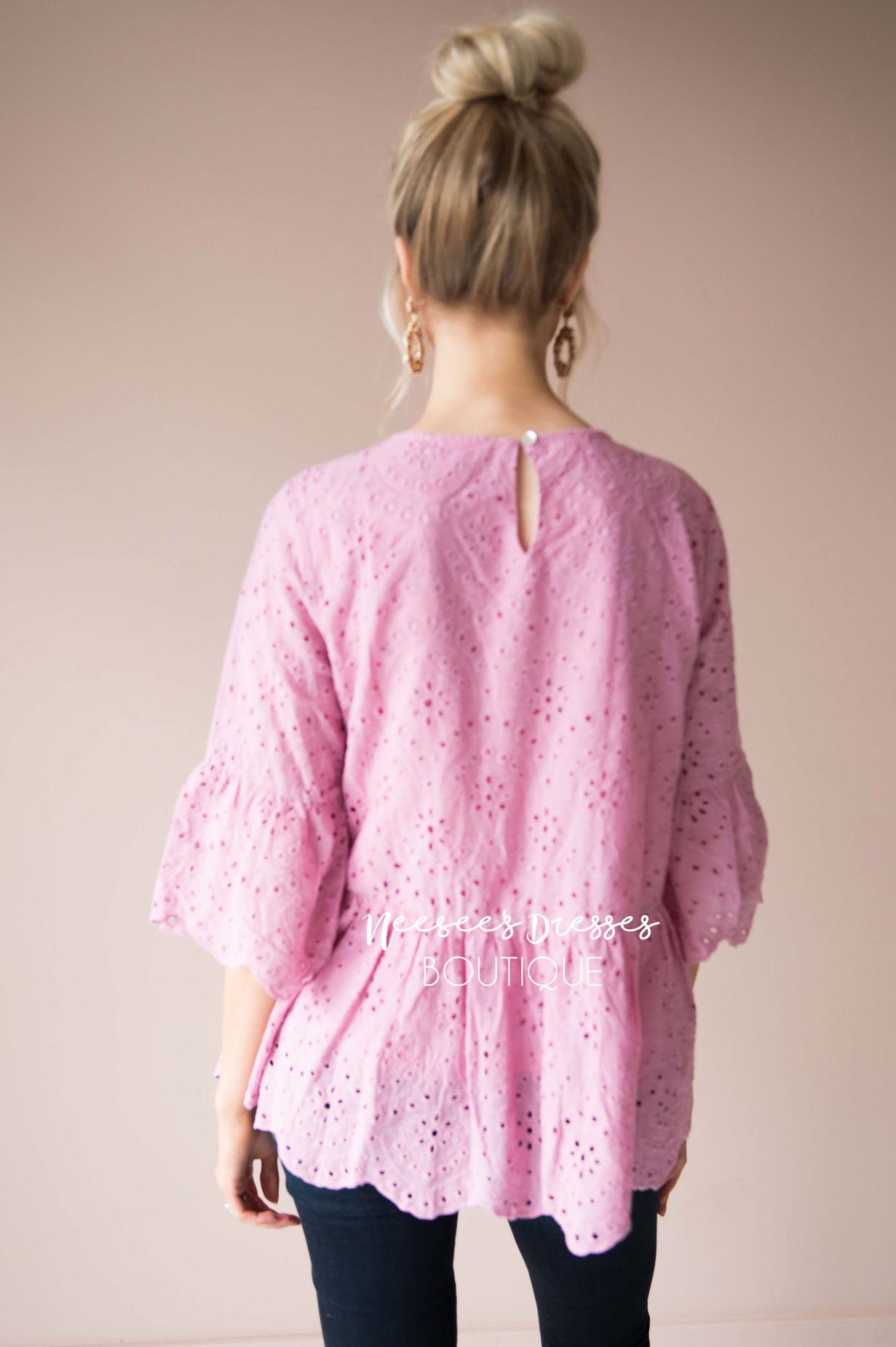 Spread The Love Scalloped Hem Eyelet Top Modest Dresses vendor-unknown