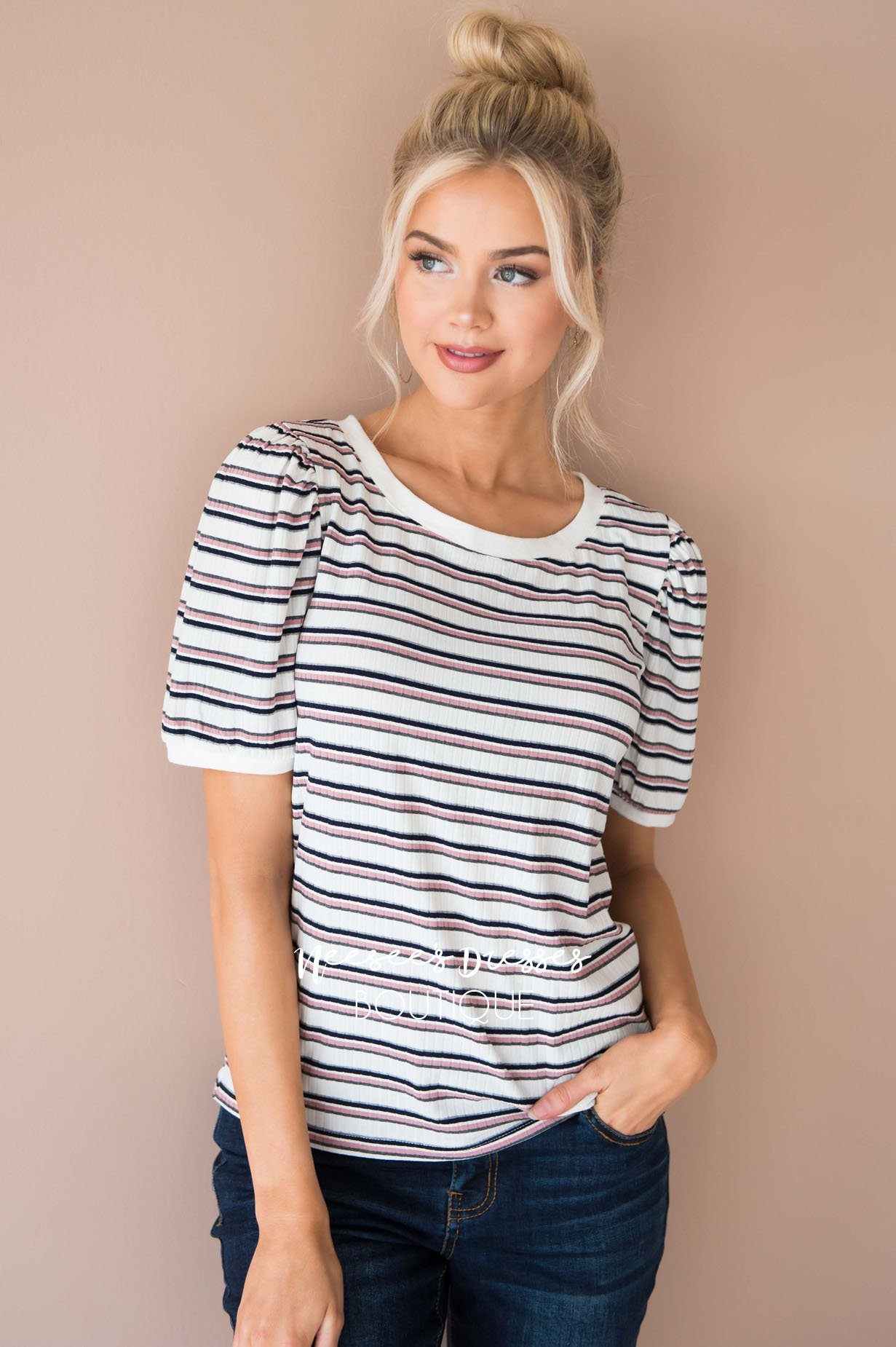 Stories To Tell Striped Top Modest Dresses vendor-unknown