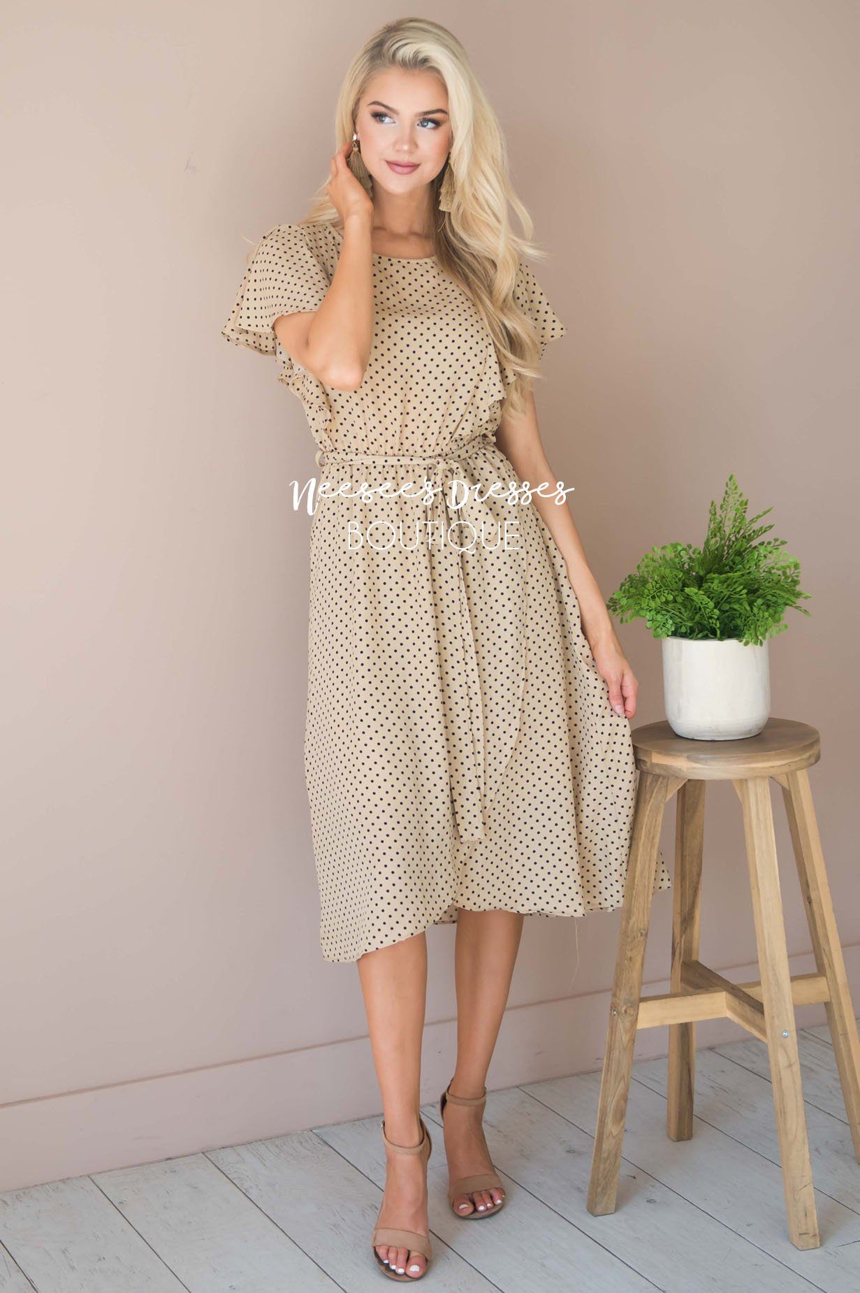 The Kynlei Polka Dotted Dress Modest Dresses vendor-unknown
