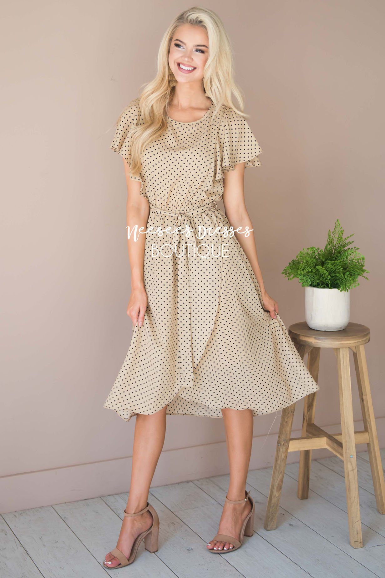 The Kynlei Polka Dotted Dress Modest Dresses vendor-unknown